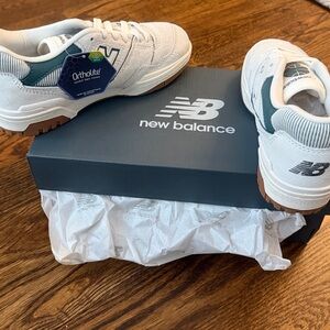 New Balance White and Green Court Shoes